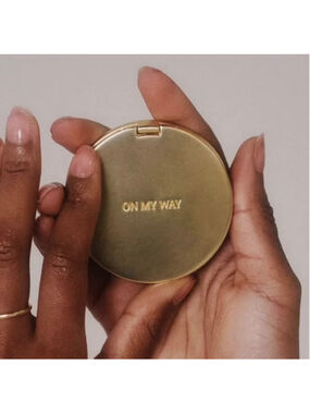 MERIT Gold Compact Mirror, heavyweight, sleek gold tone packaging, flaws, New